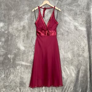 Vintage B Moss Womens Babydoll Midi Dress Size 6 Red Halter Y2K Whimsigoth 90s